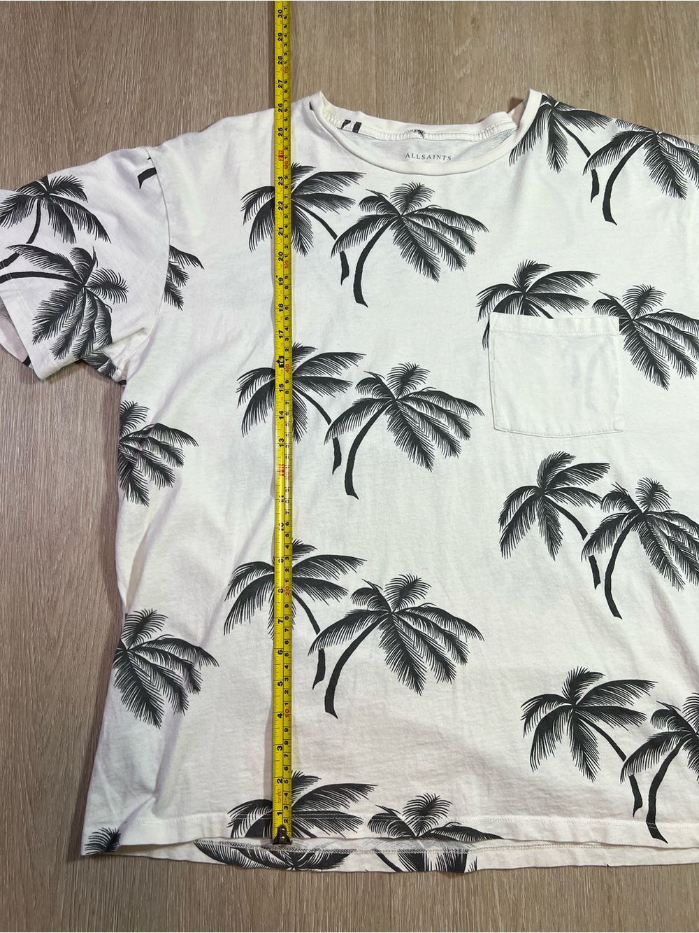 AllSaints Oversized Fit White Tee with Black Palm Print - Picture 3 of 7